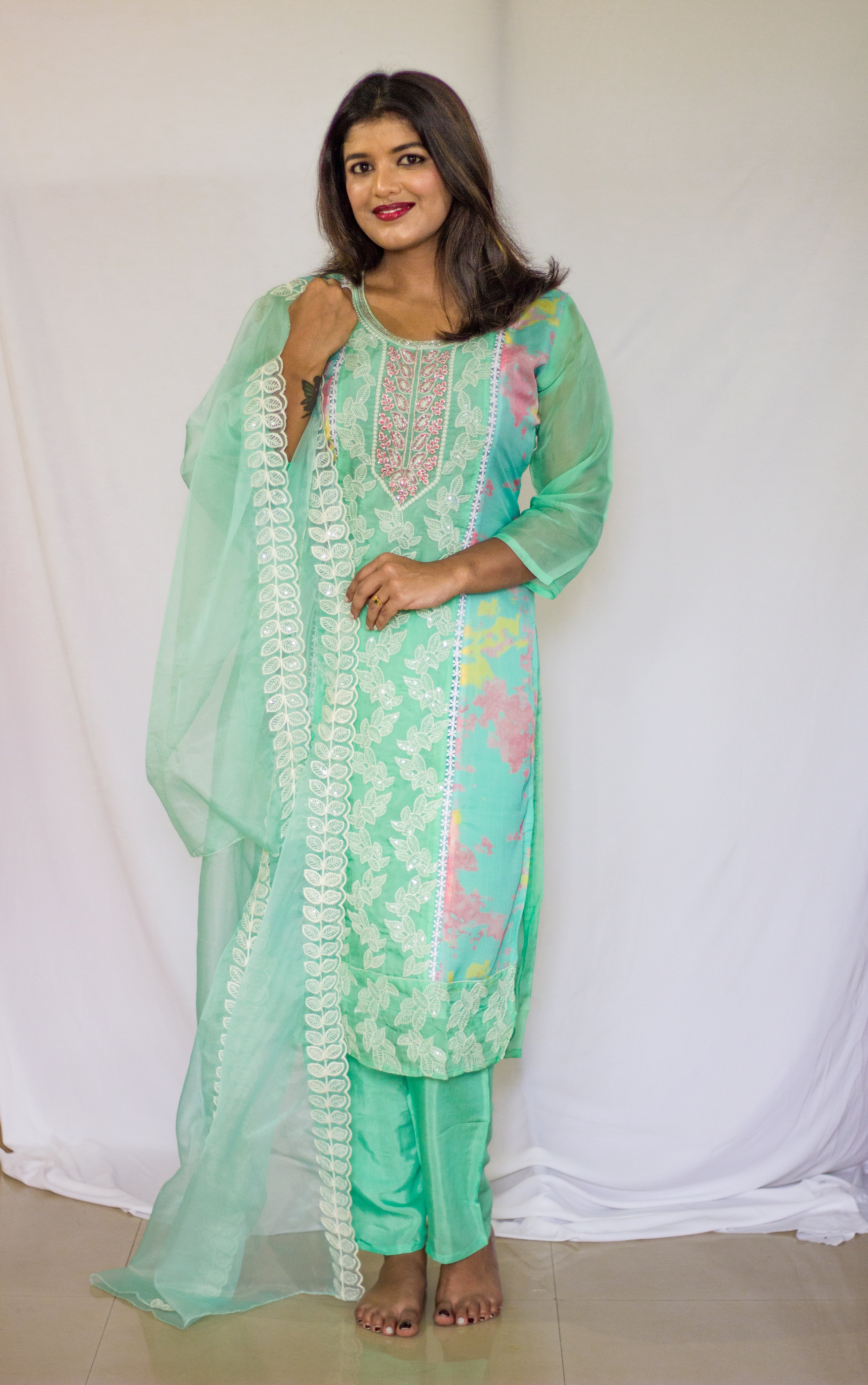 Sea Green Elegant Festive suit 3 Pcs salwar Set